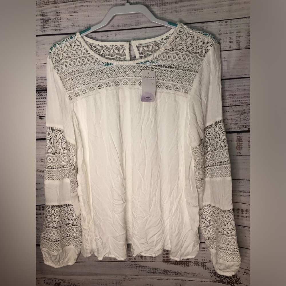 Lascana White Lace Flutter Sleeve Blouse NWT - Picture 7 of 16